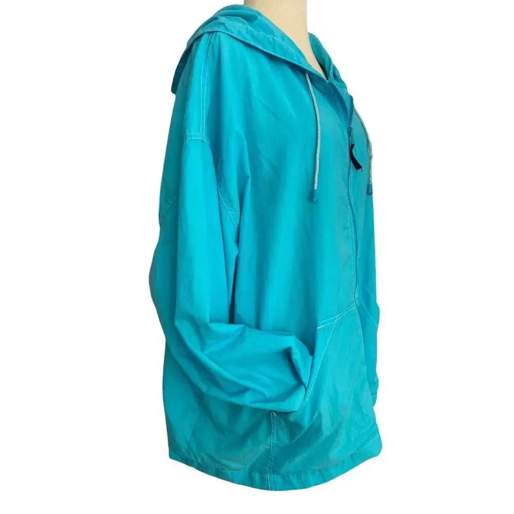 Vintage Venezia Hooded Turquoise Lined Windbreaker Jacket Plus Size 22/24 - Picture 7 of 8